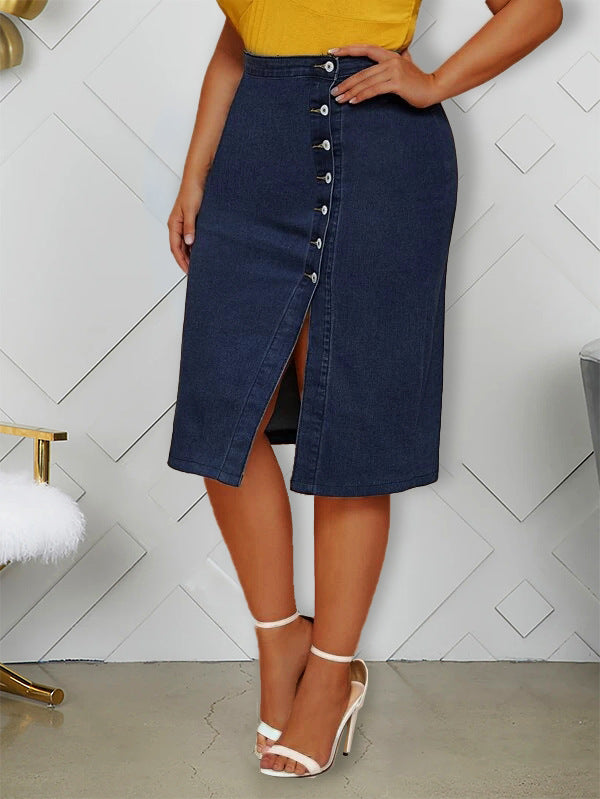 Women Plus Size Dresses Split Denim Skirt