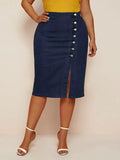 Women Plus Size Dresses Split Denim Skirt