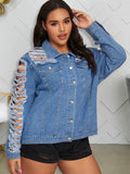 Women Plus Size Denim Coats Loose Plus Size Dark Hole Tassel Denim Jacket Women