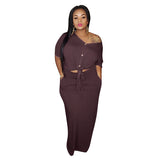 Women Plus Size Co-Ords Lace-up Knitted Fashion Casual Two-Piece Suit