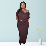 Women Plus Size Co-Ords Lace-up Knitted Fashion Casual Two-Piece Suit