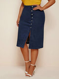Women Plus Size Dresses Split Denim Skirt