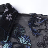 Transparent Shirt for Men Hollow-out Long Sleeve Big Flower Trendy Men's Shirt Embroidered Shirt
