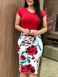 Nina Parker Dresses Color Block Package Hip Short Sleeve Dress plus Size