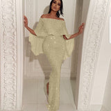 Nina Parker Dresses Big Ruffled Chest Wrap Hip Slim Fit Slit Evening Long Dress
