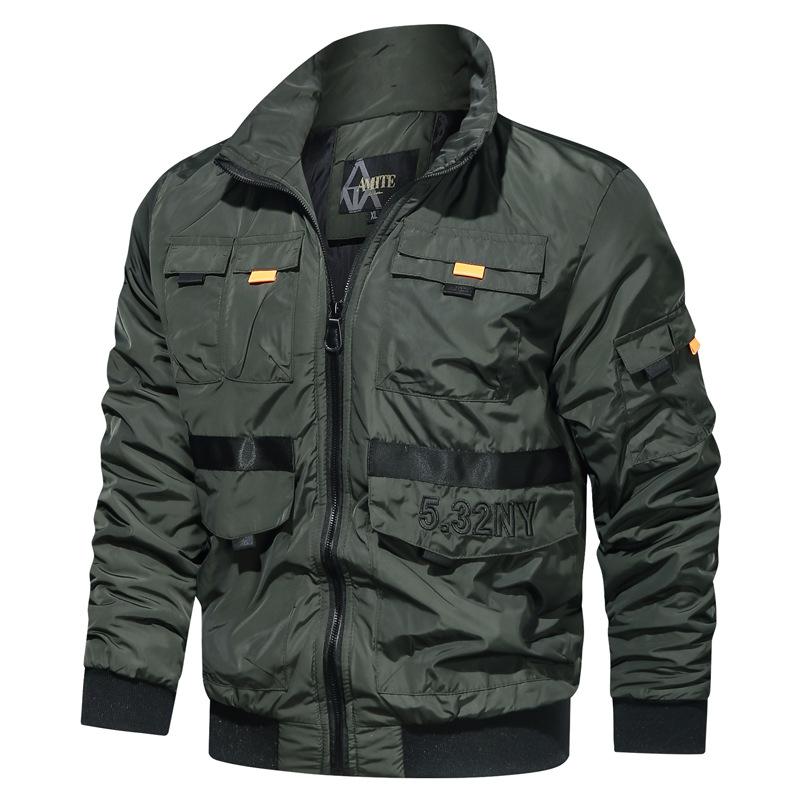 Tactics Style Men Outdoor Windproof Coat Men Casual Jacket Fashion Standup Collar Jacket Coat with More than Autumn Solid Color Pockets