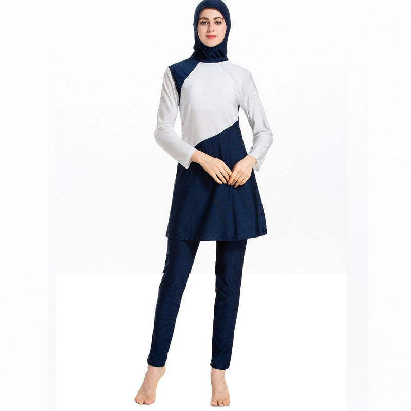 Burkini Muslim Swimwear Plus Size Conservative Swimsuit Color Matching Three-Piece Suit