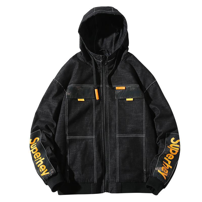 Autumn Hooded Casual Denim Jacket Men's Jacket Large Size Loose Men Denim Jacket