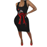 Fashion Poker Positioning Printed Suspender Dress