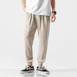 Linen Pants Straight Leg Pants Drawstring Lightweight Elastic Beach Pants Men's plus Size Solid Color Loose Trousers
