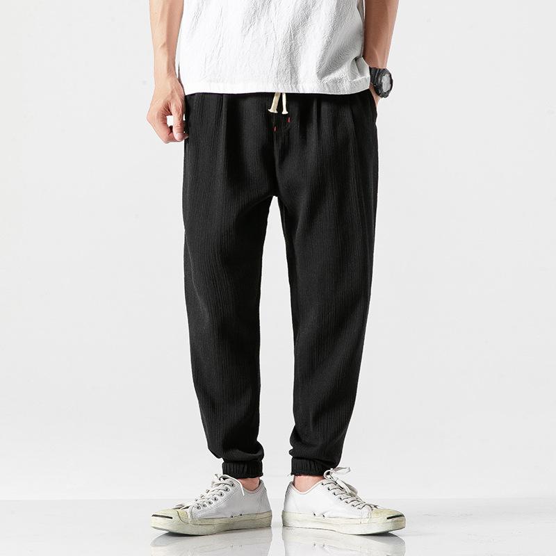 Linen Pants Straight Leg Pants Drawstring Lightweight Elastic Beach Pants Men's plus Size Solid Color Loose Trousers