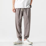 Linen Pants Straight Leg Pants Drawstring Lightweight Elastic Beach Pants Men's plus Size Solid Color Loose Trousers