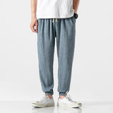Linen Pants Straight Leg Pants Drawstring Lightweight Elastic Beach Pants Men's plus Size Solid Color Loose Trousers