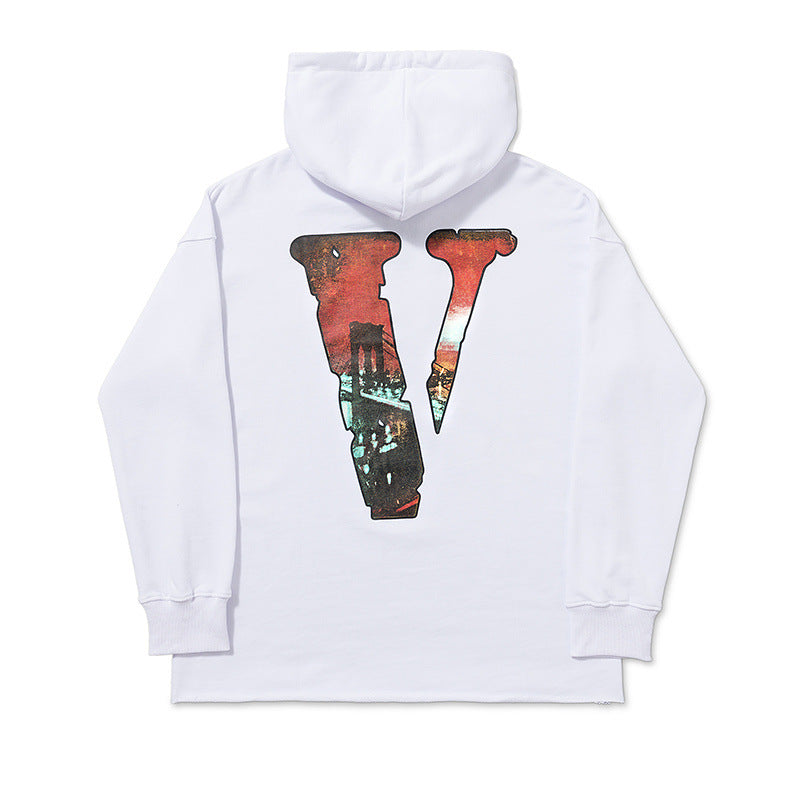 Pop Smoke Vlone King of New York Sweatshirt Big V City Night View Hooded Sweater