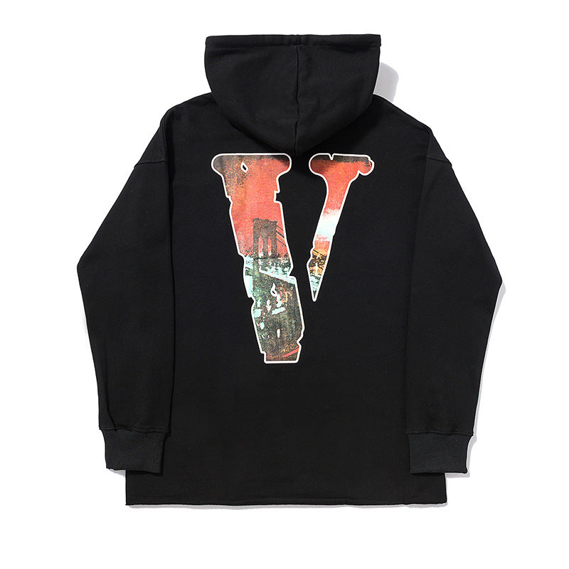 Pop Smoke Vlone King of New York Sweatshirt Big V City Night View Hooded Sweater