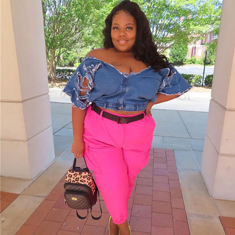 Women Plus Size Denim Coats Loose Hole Denim Jacket for Women