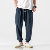 Linen Pants Straight Leg Pants Drawstring Lightweight Elastic Beach Pants Men's plus Size Solid Color Loose Trousers