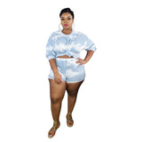 Women Plus Size Co-Ords Tie-Dye Printed Top Shorts Fashion Casual Two-Piece Suit