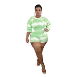 Women Plus Size Co-Ords Tie-Dye Printed Top Shorts Fashion Casual Two-Piece Suit