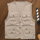 Men Utility Vest Work Zipper Tactical Work Vest Slim Pocket Jacket Cotton Multi-Pocket Casual Men's Vest