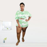 Women Plus Size Co-Ords Tie-Dye Printed Top Shorts Fashion Casual Two-Piece Suit