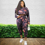 Women Plus Size Co-Ords Sweatshirt Tie-Dye Printing Loose Fashion Casual Two-Piece Set