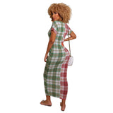 Women Plus Size Maxi Dresses Checkered Color-Block Crew Neck Slim-Fit Maxi Dress