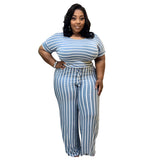 Women Plus Size Jumpsuits Striped Printed Knitted Jumpsuit