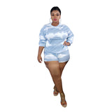 Women Plus Size Co-Ords Tie-Dye Printed Top Shorts Fashion Casual Two-Piece Suit