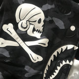 Shark Print Hoodie Black and White Stitched Camouflage Yin and Yang Skull Couples Coat Hoodie Sweater