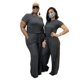 Women Plus Size Jumpsuits Striped Printed Knitted Jumpsuit