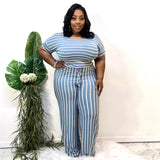 Women Plus Size Jumpsuits Striped Printed Knitted Jumpsuit