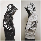 Shark Print Hoodie Black and White Stitched Camouflage Yin and Yang Skull Couples Coat Hoodie Sweater