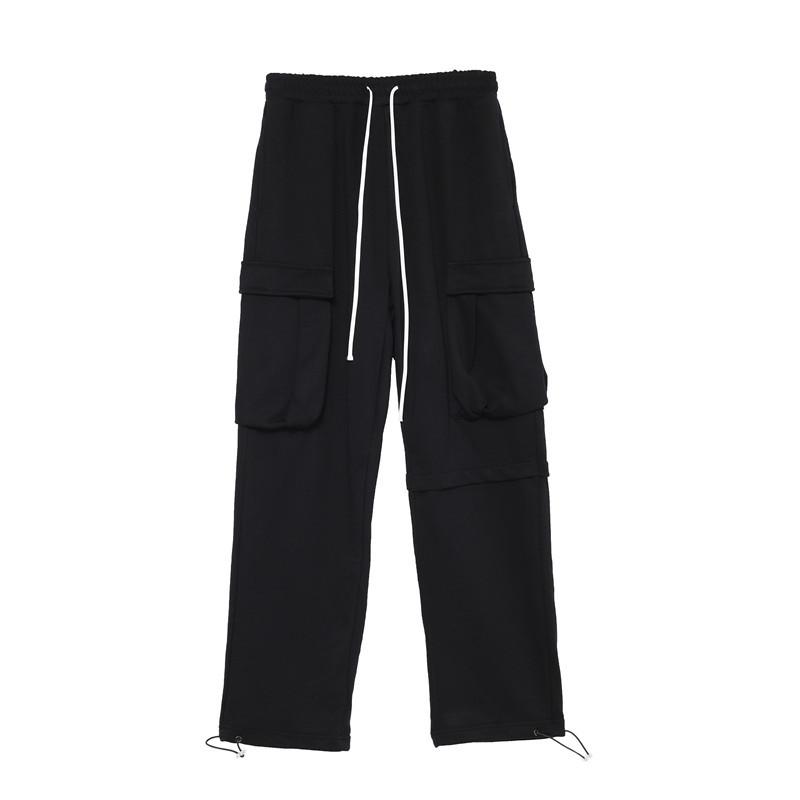 Men's Solid Color Multi-Pocket Cargo Pants Men's plus Size Retro Sports Drawstring Ankle-Tied Track Sweatpants Loose Street Straight Pants Men Pants