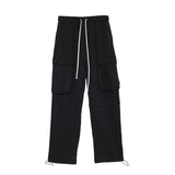 Men's Solid Color Multi-Pocket Cargo Pants Men's plus Size Retro Sports Drawstring Ankle-Tied Track Sweatpants Loose Street Straight Pants Men Pants