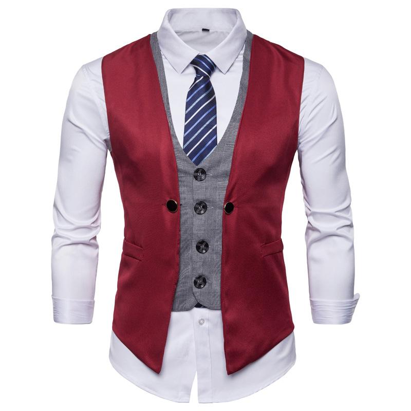 Mens Dress Vests Men's Vest Casual Jacket Business Waistcoat Fall Color-Blocking Men's plus Size Casual Vest Coat