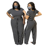 Women Plus Size Jumpsuits Striped Printed Knitted Jumpsuit