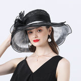 Kentucky Derby Hats Outdoor Fashion Elegant Hat Flower Adult Cap Spring/Summer Autumn Women's Wide Brim Hat European and American Style Yarn Embroidery Ventilation Cap