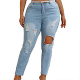 Women Plus Size Jeans Slim Ripped Denim Skinny Pants