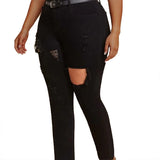 Women Plus Size Jeans Slim Ripped Denim Skinny Pants