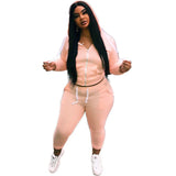 Women plus Size Co-Ords Solid Color Sports Hoodie Two-Piece Set