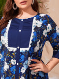 Women plus Size Dresses Fashionable Printed Contrast Color Large Swing Dress