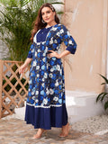 Women plus Size Dresses Fashionable Printed Contrast Color Large Swing Dress