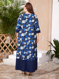 Women plus Size Dresses Fashionable Printed Contrast Color Large Swing Dress