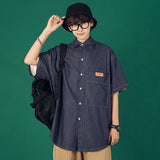 Denim Shirts Summer Hong Kong Style Men's Denim Short-Sleeved Shirt Casual Fashion Loose
