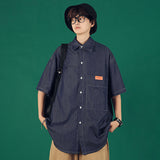 Denim Shirts Summer Hong Kong Style Men's Denim Short-Sleeved Shirt Casual Fashion Loose