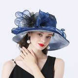 Kentucky Derby Hats Outdoor Fashion Elegant Hat Flower Adult Cap Spring/Summer Autumn Women's Wide Brim Hat European and American Style Yarn Embroidery Ventilation Cap