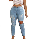 Women Plus Size Jeans Slim Ripped Denim Skinny Pants