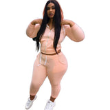 Women Plus Size Co-Ords Solid Color Sports Hoodie Two-Piece Set