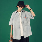 Denim Shirts Summer Hong Kong Style Men's Denim Short-Sleeved Shirt Casual Fashion Loose